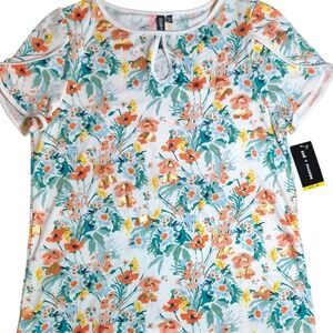 Zoe + Phoebe Floral Print Top‎ Short Sleeve Womens Size M stretchy